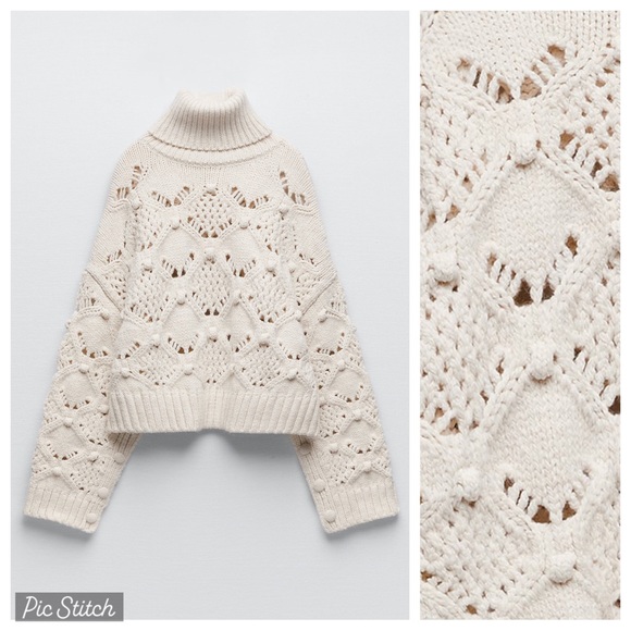 NWT. Zara Ecru Cable-Knit Sweater. Size S. - Picture 1 of 10